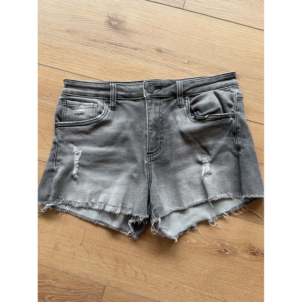 KUT from the Kloth Jane High Rise Short Grey Distressed Frayed Hem Denim Size 6
